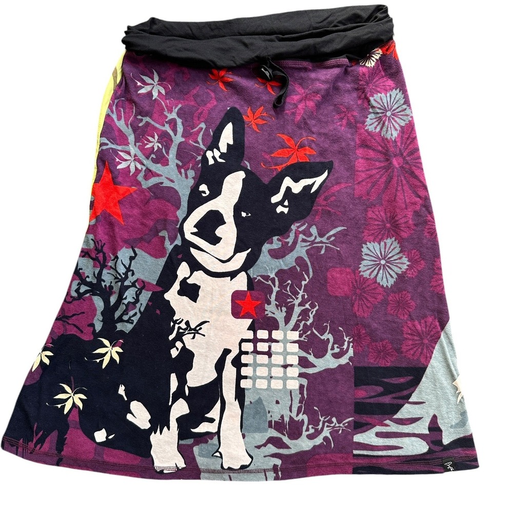 Profile Boston Terrier Graphic‎ Patchwork Midi Skirt Womens M Purple Cotton Ship